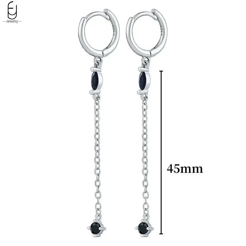 925 Sterling Silver Ear Buckles Fashion Hoop Earrings Black Crystal Pendant Silver Earrings High Quality Women's Jewelry Gifts