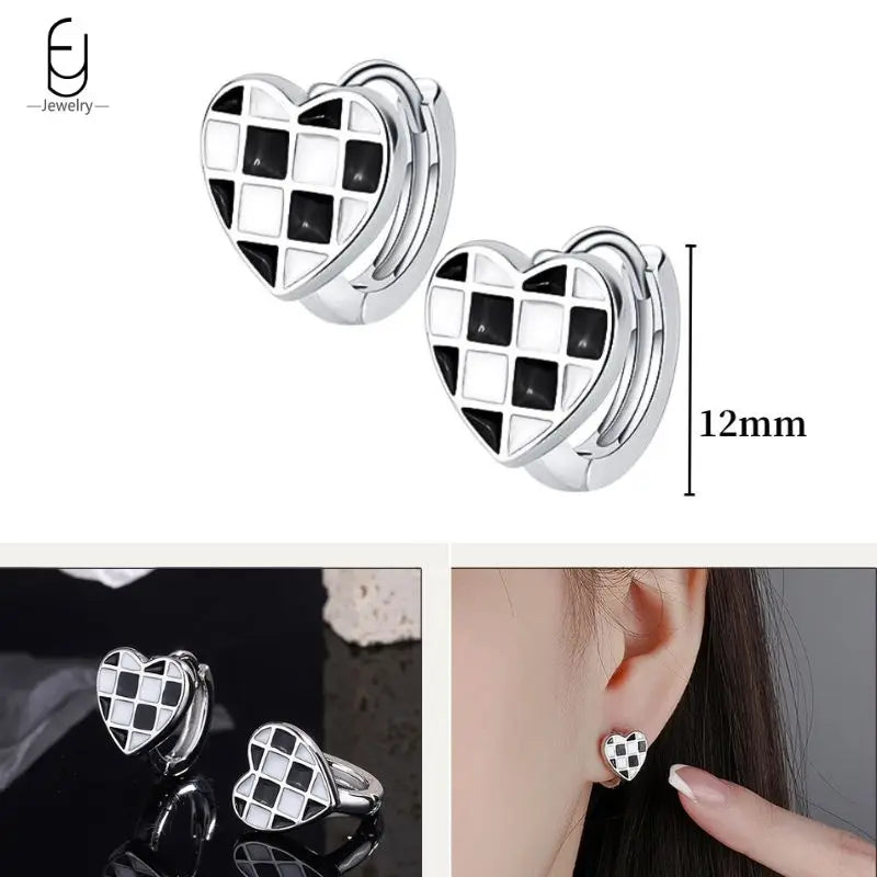 925 Sterling Silver Ear Buckles Fashion Hoop Earrings Black Crystal Pendant Silver Earrings High Quality Women's Jewelry Gifts