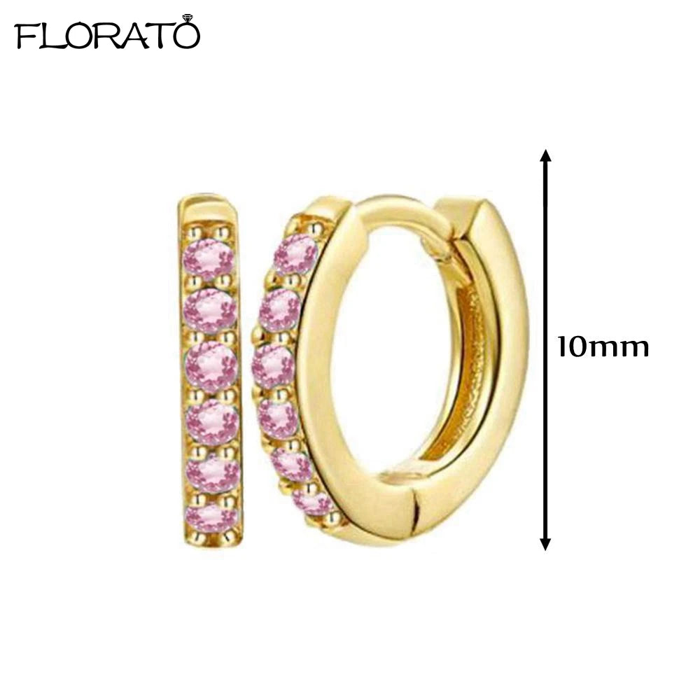 925 Sterling Silver Needle Cute Pink Heart Earrings 18K Gold Hoop Earrings for Women Fashion Puncture Jewelry Ear Accessories