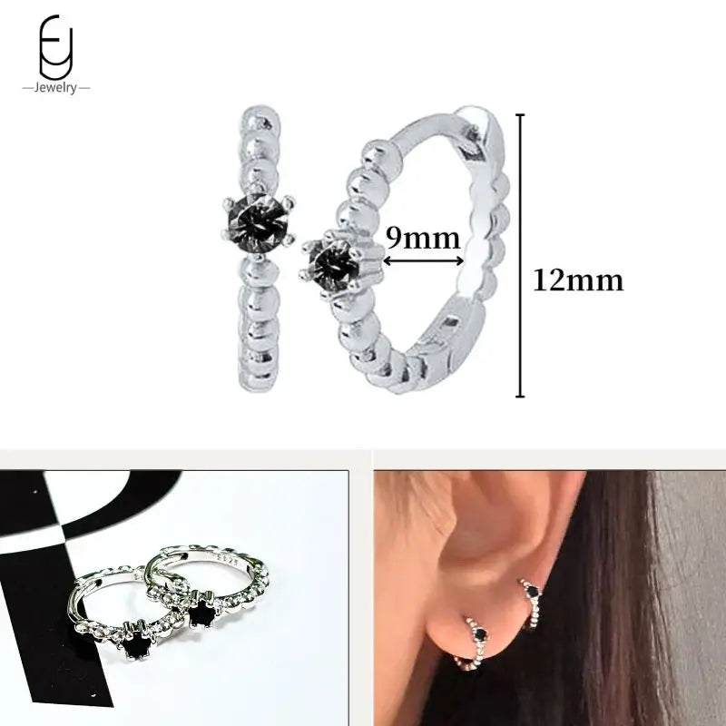 925 Sterling Silver Ear Buckles Fashion Hoop Earrings Black Crystal Pendant Silver Earrings High Quality Women's Jewelry Gifts