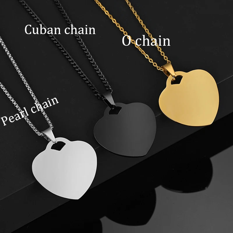 Treebud Custom Photo Name Necklace Stainless Steel For Lovers Family Laser Engraved Heart Pendant Jewelry Gifts