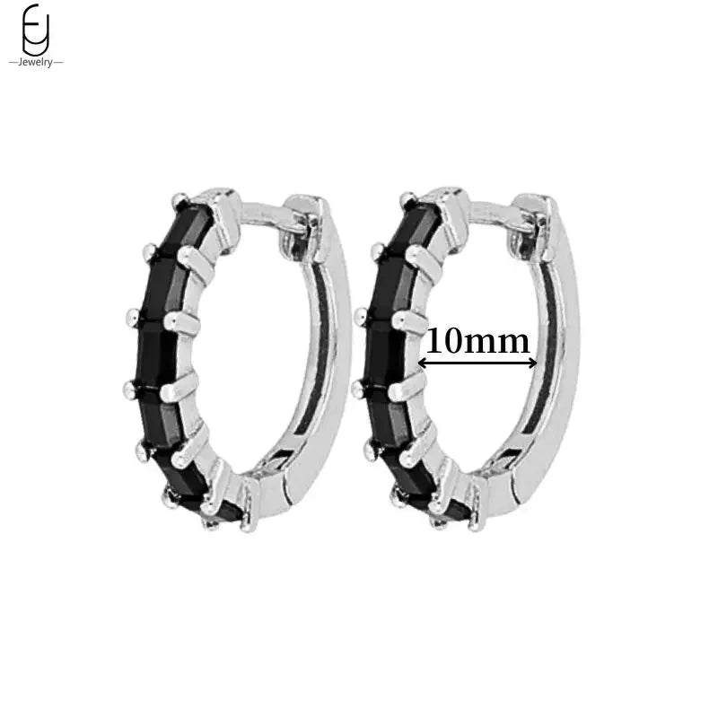 925 Sterling Silver Ear Buckles Fashion Hoop Earrings Black Crystal Pendant Silver Earrings High Quality Women's Jewelry Gifts