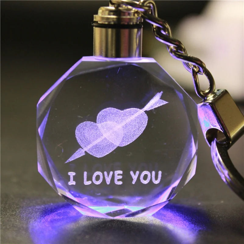 Artificial Crystal Rose Heart Keyring KeyChain LED Couple Lovers Girlfriend Boyfriend Key Ring Keychain Valentines Day Gifts