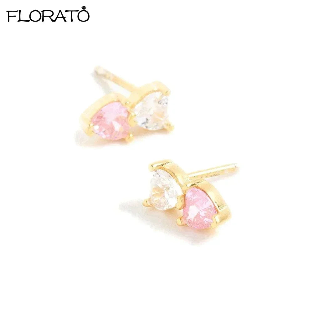 925 Sterling Silver Needle Cute Pink Heart Earrings 18K Gold Hoop Earrings for Women Fashion Puncture Jewelry Ear Accessories