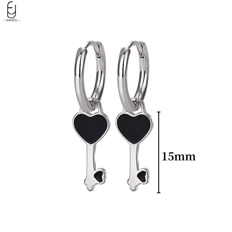 925 Sterling Silver Ear Buckles Fashion Hoop Earrings Black Crystal Pendant Silver Earrings High Quality Women's Jewelry Gifts