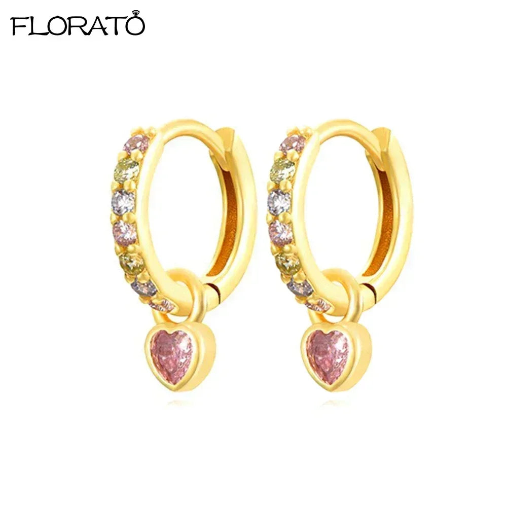 925 Sterling Silver Needle Cute Pink Heart Earrings 18K Gold Hoop Earrings for Women Fashion Puncture Jewelry Ear Accessories