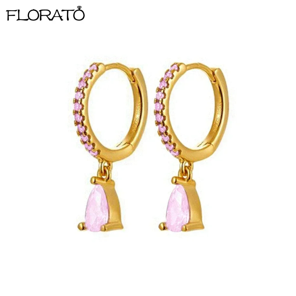 925 Sterling Silver Needle Cute Pink Heart Earrings 18K Gold Hoop Earrings for Women Fashion Puncture Jewelry Ear Accessories