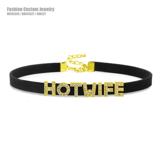 Gothic Sexy Gold Color Letters HOTWIFE Choker Necklaces Harajuku DDLG Role Age Play Chocker Collar Cosplay Jewelry Lovers Gift