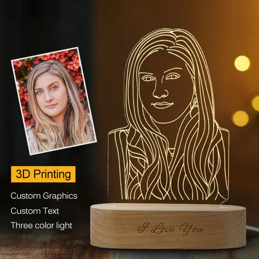 Personalized Photo 3D Lamp Customized Wedding Anniversary Valentines Day Gift Night Light Picture Text Engraving Couple Gift