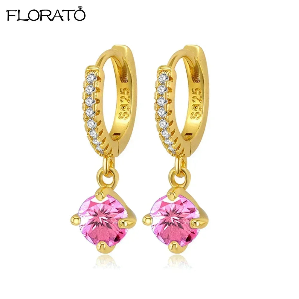 925 Sterling Silver Needle Cute Pink Heart Earrings 18K Gold Hoop Earrings for Women Fashion Puncture Jewelry Ear Accessories