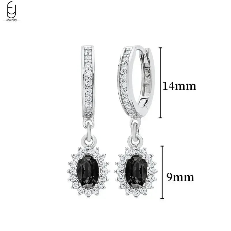 925 Sterling Silver Ear Buckles Fashion Hoop Earrings Black Crystal Pendant Silver Earrings High Quality Women's Jewelry Gifts