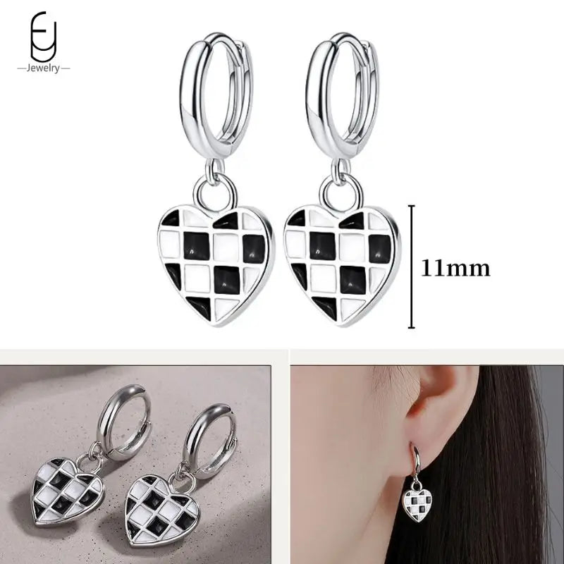 925 Sterling Silver Ear Buckles Fashion Hoop Earrings Black Crystal Pendant Silver Earrings High Quality Women's Jewelry Gifts