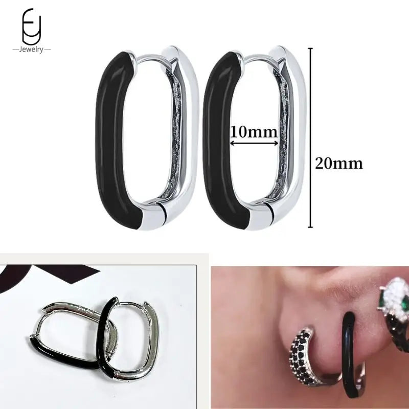 925 Sterling Silver Ear Buckles Fashion Hoop Earrings Black Crystal Pendant Silver Earrings High Quality Women's Jewelry Gifts