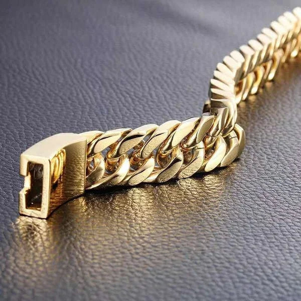 Luxury Fashion Hip Hop Curb Chain Bracelet Double Buckle Domineering Bracelet Valentines Day Gift for Boyfriend Mens Jewellery