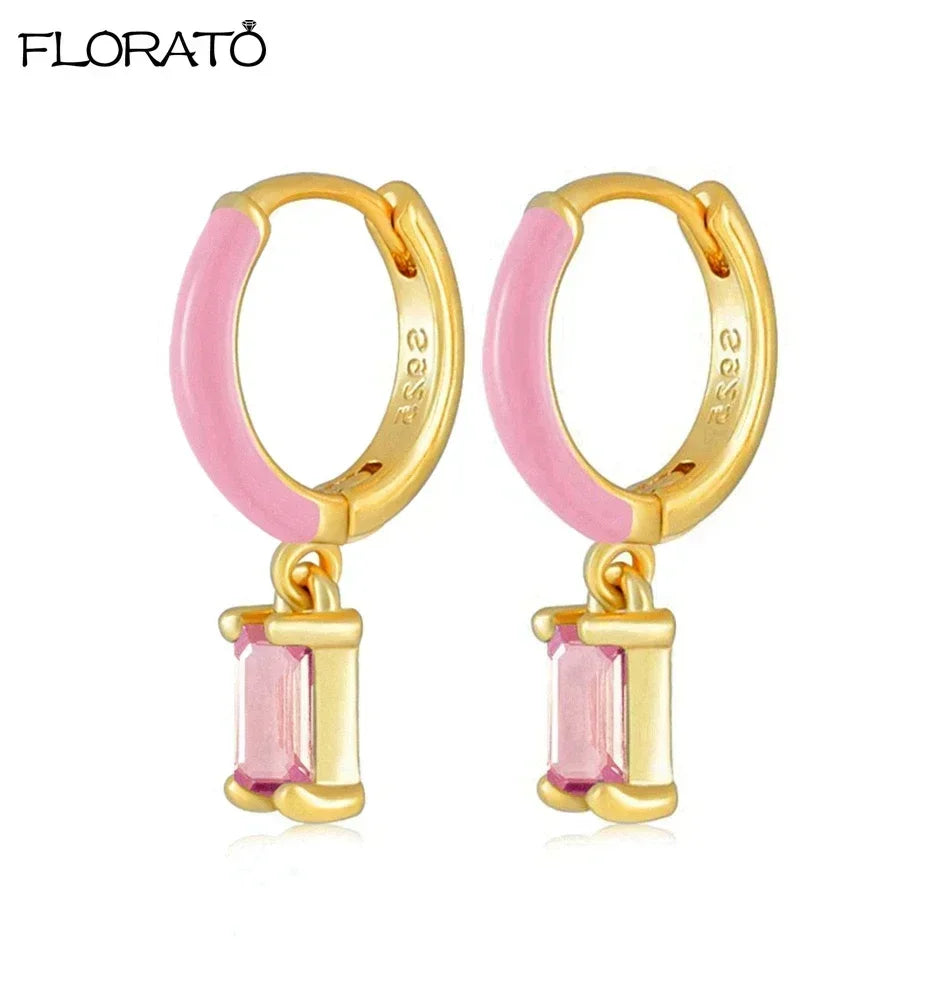 925 Sterling Silver Needle Cute Pink Heart Earrings 18K Gold Hoop Earrings for Women Fashion Puncture Jewelry Ear Accessories