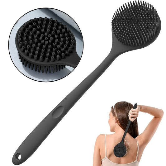 Silicone Bath Brush Double-Sided Shower Scrubbing Brush with Long Handle Exfoliating Body Scrub Back Massager Bathroom Soft Tool