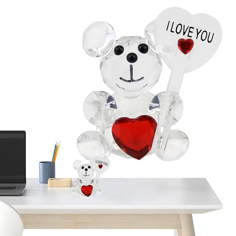 Crystal Bear Figurine Valentines Day Crystal Bear Pretty Crystal Ornament Valentine's Day small gift living room interior decor