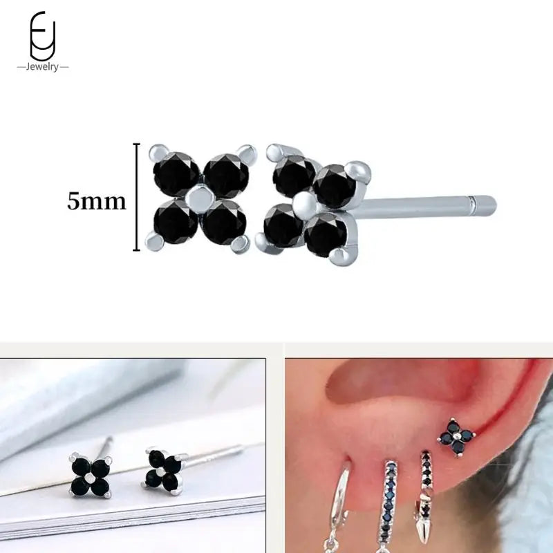 925 Sterling Silver Ear Buckles Fashion Hoop Earrings Black Crystal Pendant Silver Earrings High Quality Women's Jewelry Gifts