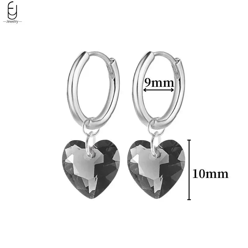 925 Sterling Silver Ear Buckles Fashion Hoop Earrings Black Crystal Pendant Silver Earrings High Quality Women's Jewelry Gifts