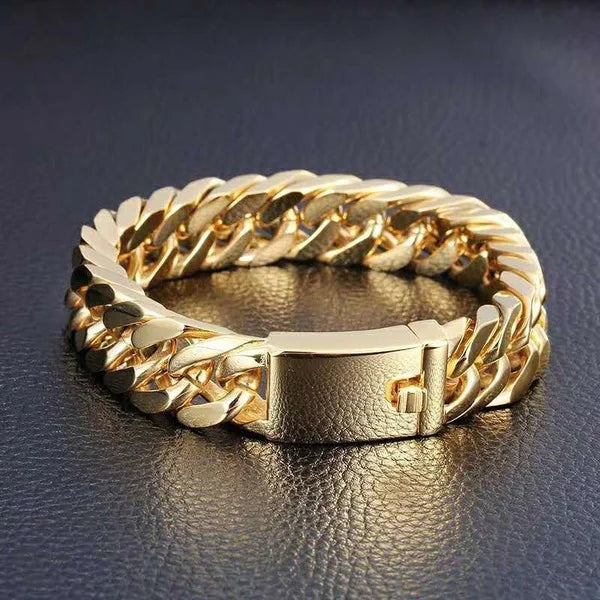 Luxury Fashion Hip Hop Curb Chain Bracelet Double Buckle Domineering Bracelet Valentines Day Gift for Boyfriend Mens Jewellery