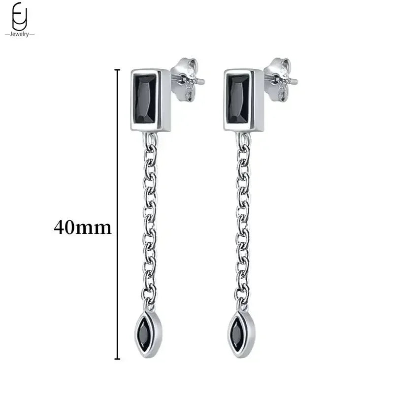 925 Sterling Silver Ear Buckles Fashion Hoop Earrings Black Crystal Pendant Silver Earrings High Quality Women's Jewelry Gifts