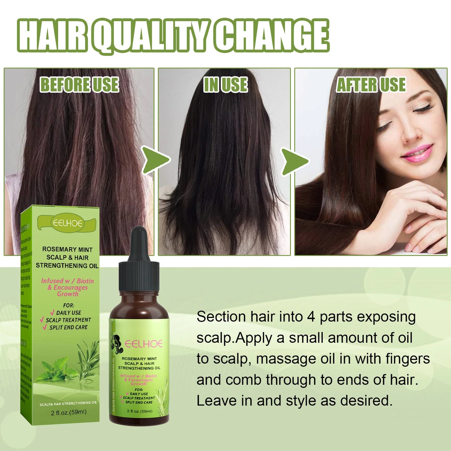 59ml Batana Rosemary Mint Scalp Hair Strengthening Oil Biotin Essential Oils Nourishing Treatment Split Ends Dry All Types