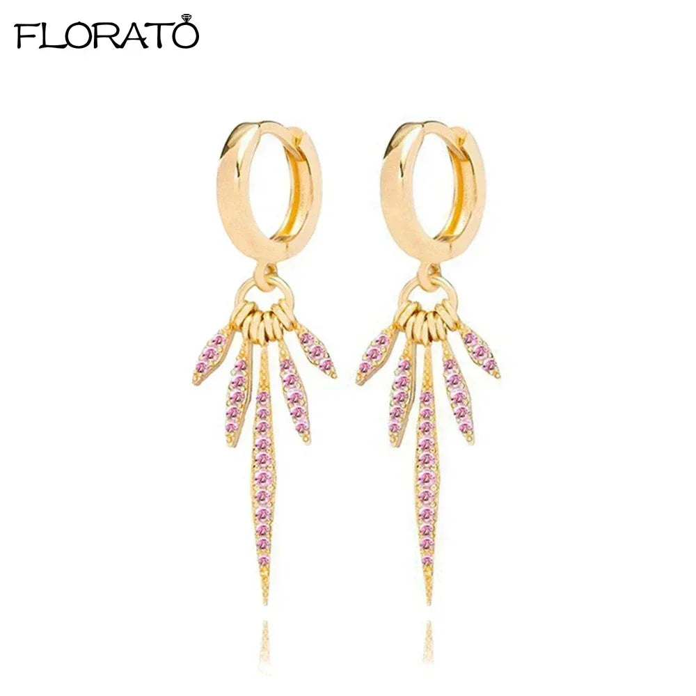 925 Sterling Silver Needle Cute Pink Heart Earrings 18K Gold Hoop Earrings for Women Fashion Puncture Jewelry Ear Accessories